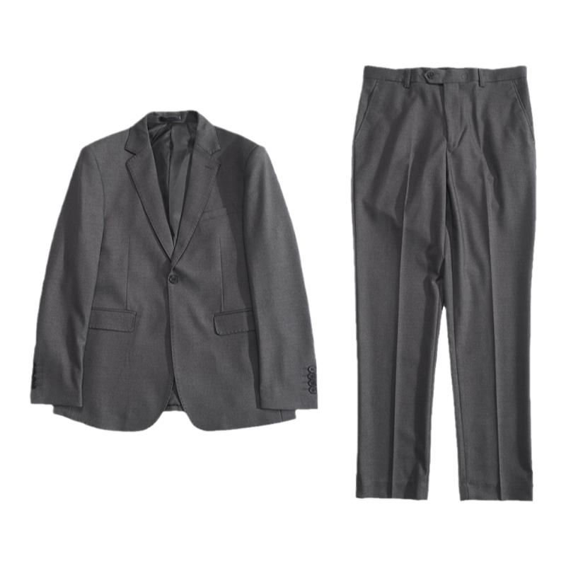 川泽男士修身纯色轻商务西服套装