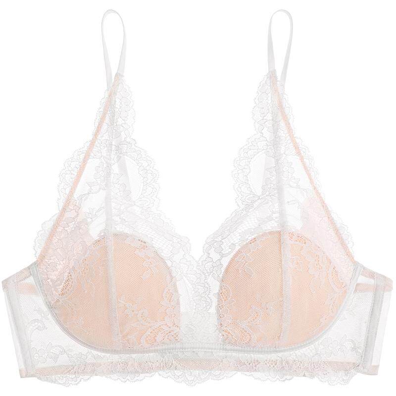 好奇蜜斯蕾丝法式内衣女美背性感夏薄纯欲文胸罩套装白三角杯小胸