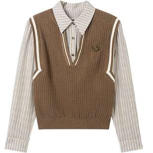 【博主同款】KBNE针织衫马甲衬衫秋季新款假两件羊毛上衣衬衣女