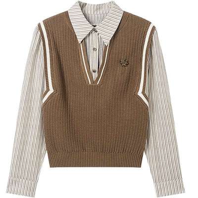 【博主同款】KBNE针织衫马甲衬衫秋季新款假两件羊毛上衣衬衣女