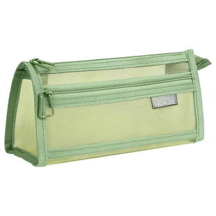 华杰透明网纱笔袋学生考试专用文具袋双层立体大容量文具盒男女孩款儿童铅笔袋2024新款收纳袋高颜值简约便携