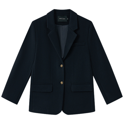 HaloLuu学院风藏青毛呢西装外套