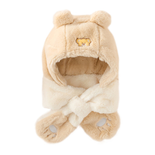 婴儿帽子冬宝宝毛绒围巾围脖一体帽冬季保暖防风婴幼儿护耳帽儿童