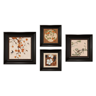 柿柿如意中古风客厅挂画沙发背景墙装饰画法式复古组合壁画高级感