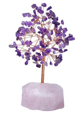 天然水晶树宝石粉水晶桃花树摆件送礼物饰品粉晶原石消磁石工艺品