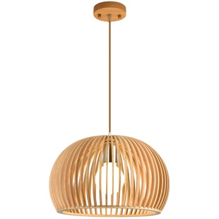 现代中式餐厅客厅实木吊灯创意鸟笼饭店木艺吊灯单头日式木质灯具
