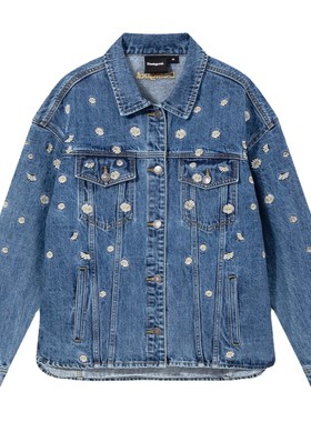 Desigual【博主推荐】廓形小雏菊刺绣翻领牛仔中蓝丹宁夹克外套
