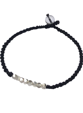 手工编织黑色手绳简约多边银珠女