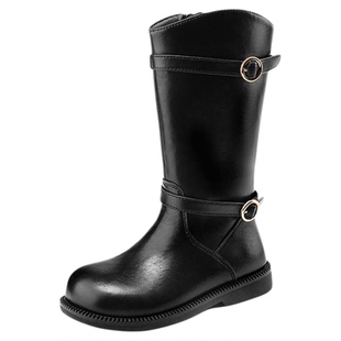 星期六童鞋儿童时尚马丁靴女童冬季新款洋气加绒保暖小皮靴长筒靴