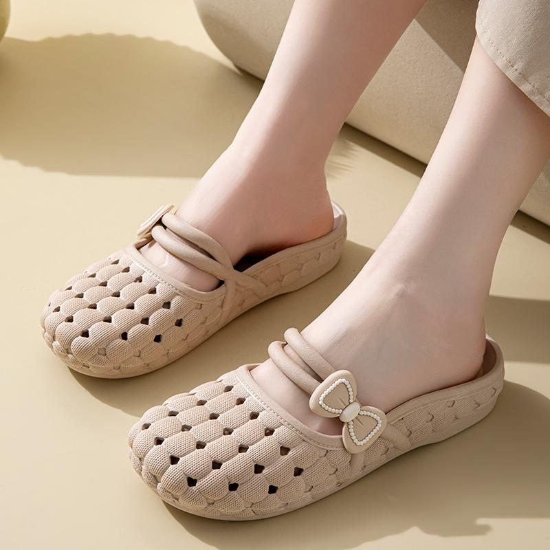 蝴蝶结包头半拖鞋女夏季外穿洞洞鞋时尚百搭居家软底透气沙滩凉鞋