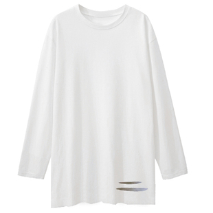 搭鲨鱼裤上衣中长款遮屁股打底衫女宽松内搭纯棉洋气大白t恤长袖