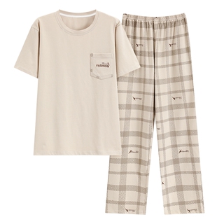 睡衣男纯棉春夏款短袖长裤2024新款时尚舒适稳重可外穿家居服套装