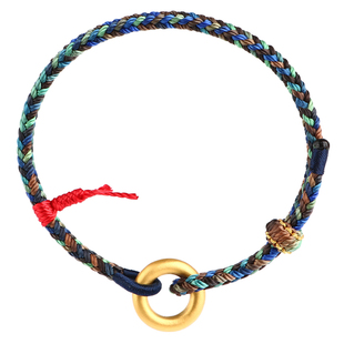 黄金平安扣手链男本命年五彩绳千里江山如意解忧红绳足金情侣手绳