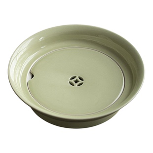 仿宋绿釉铜钱蓄水壶承功夫茶具干泡盘茶道配件家用小茶盘