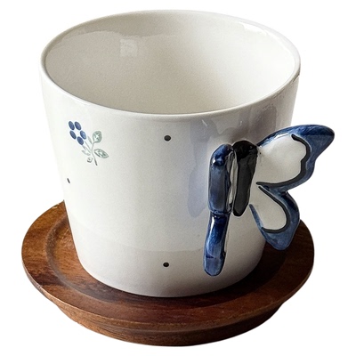 复古手作立体蓝彩蝴蝶手握杯水杯