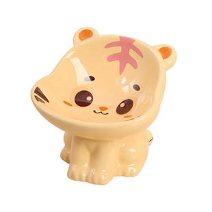 卡通可爱陶瓷猫咪喝水碗猫碗高脚斜口宠物狗饭碗猫食盆护颈防打翻