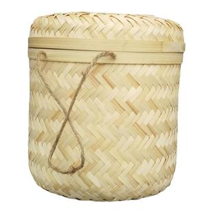 竹编圆桶带盖竹盒包装盒编织茶叶桶新年年货节日礼盒竹制粽子篮