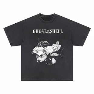 Ghost in the Shell短袖T恤攻壳机动队美式动漫重磅水洗做旧男女