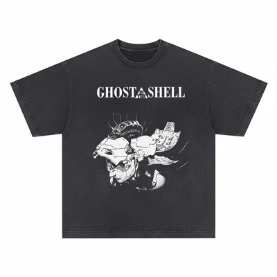 Ghost in the Shell短袖T恤攻壳机动队美式动漫重磅水洗做旧男女