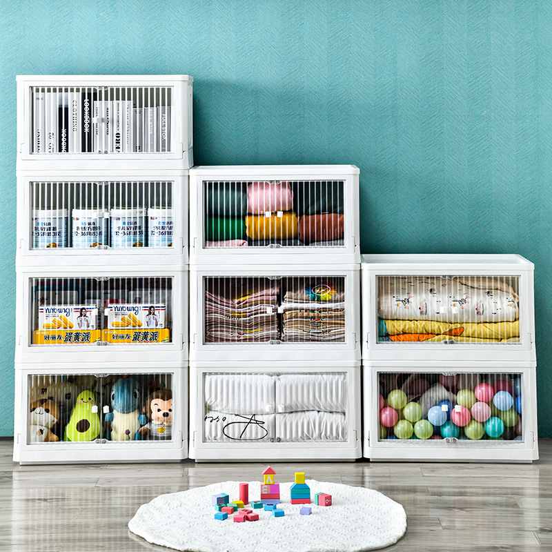 新品 折叠收纳箱大号家用带盖玩具衣物收纳箱双开门透明衣橱衣柜
