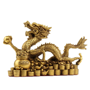 纯黄铜龙摆件金龙招財金属青龙工艺客厅龙形装饰品中式家居