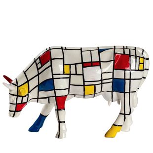 哈比工坊 手绘艺术牛创意家居摆件蒙德里安牛乔迁新居礼物新年