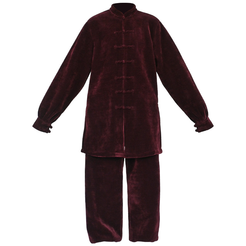 冬季新款太极服女款中长款灯芯绒练功服男士加绒加厚太极拳武术服