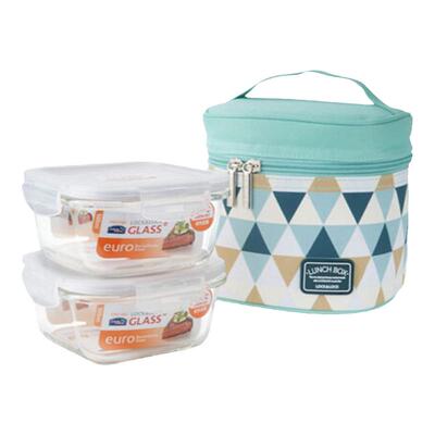 乐扣乐扣正方形玻璃碗两件套便携