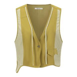 DTLANDO时尚秋季外搭网格拼接马甲背心白色可叠穿民族风小马夹