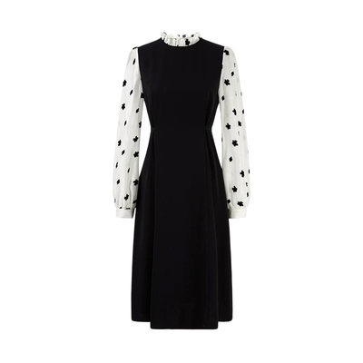 秋水伊人法式复古拼接长袖连衣裙2025年春季新款女黑色显瘦中长裙