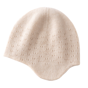 儿童秋冬100%纯山羊绒帽子男女同款纯色双层加厚针织护耳包头帽