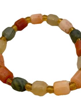 复古民族风新中式天然金丝玉石手链女学生闺蜜串珠彩色手饰手串