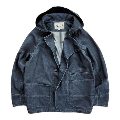 宽松版牛仔连帽夹克外套