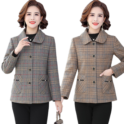 妈妈装洋气格子西装外套