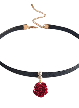 法式复古珍珠玫瑰锁骨链女choker