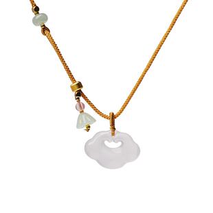 宫里上新平安锁项链女款玉髓吊坠新中式祥云玉坠毛衣链生日礼物