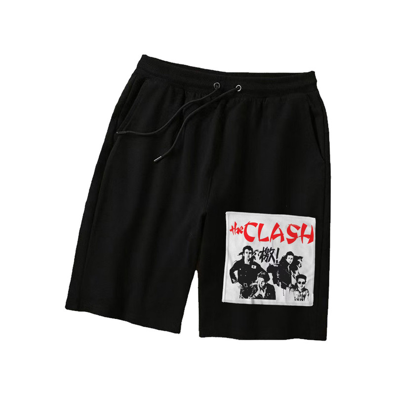 the clash punk rock朋克龙贴布印花男女短裤卫衣毛圈面料裤子
