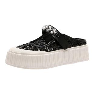 St&Sat/星期六春秋水钻穆勒鞋厚底增高包头半拖鞋女SSC1114C70