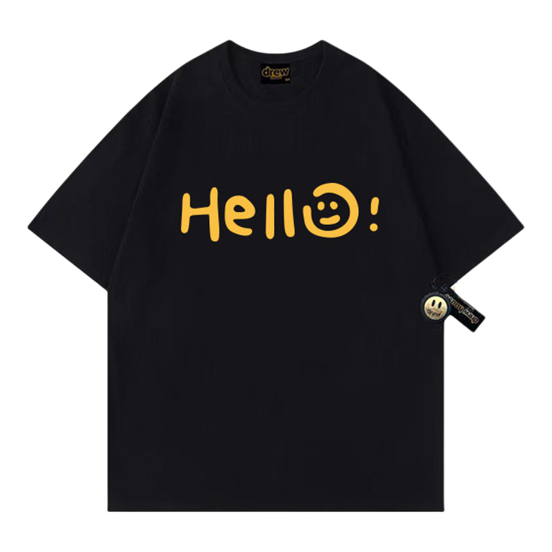 笑脸hello美式复古潮流夏季短袖