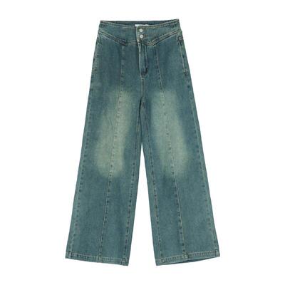 瑞尔美式复古牛仔阔腿裤