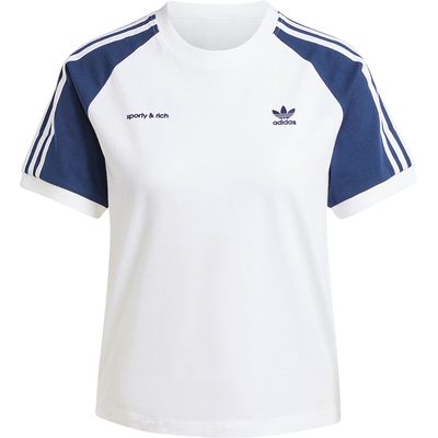 Adidas/阿迪达斯正品三叶草女士圆领时尚拼接短袖T恤JI9275