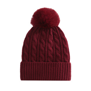 加绒毛线帽女生冬天骑行加厚可爱毛球防风护耳帽保暖套头针织帽子