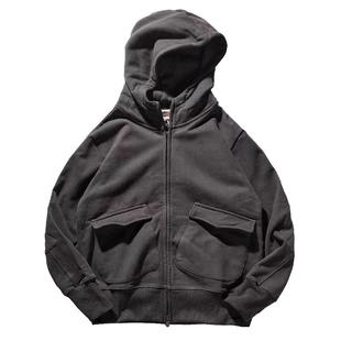 500克重加绒加厚美式复古卫衣男双拉链连帽开衫外套复古机车上衣