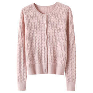 上身太显气质了！圆领100%纯山羊绒开衫女纯羊绒毛衣针织外套秋冬