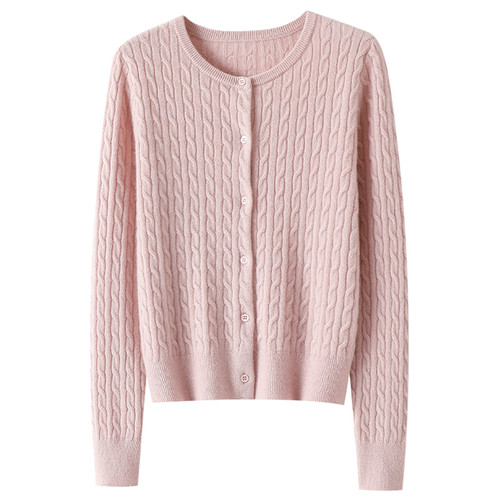 上身太显气质了！圆领100%纯山羊绒开衫女纯羊绒毛衣针织外套秋冬