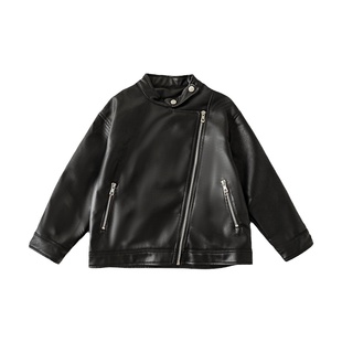 幼悠男童斜拉链金属扣机车皮衣外套春秋新款韩版儿童帅气机车夹克