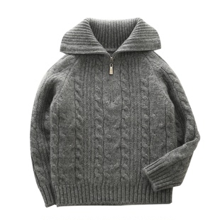 男童毛衣儿童100%纯山羊绒半拉链中大童三股加厚翻领POLO洪叶云台