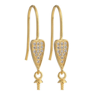 DIY耳环空托配件S925纯银小众设计款镀18k金镶嵌圆珠绿松石耳饰托