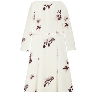 LANCY/朗姿2026春季新款优雅鱼尾印花修身显瘦长袖通勤气质连衣裙