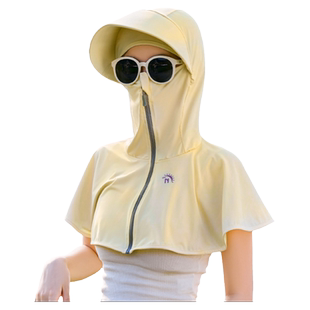 夏季电动车披肩防晒衣帽子女冰丝面罩遮全脸防护颈围脖子一体神器